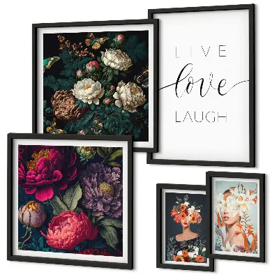 Floral motivational slogans framed photo set 
