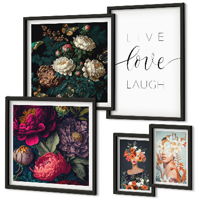 Framed photo set Floral motivational slogans