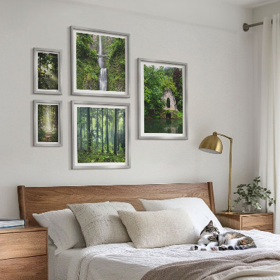 Set of 5 wall art pieces Green forests waterfalls nature
