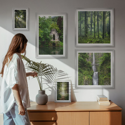 Set of 5 wall art pieces Green forests waterfalls nature