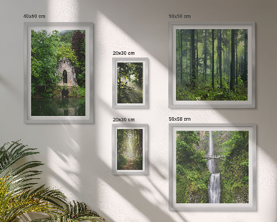 Set of 5 wall art pieces Green forests waterfalls nature
