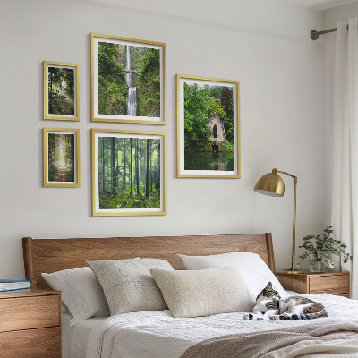 Set of 5 wall art pieces Green forests waterfalls nature