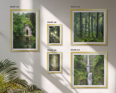 Set of 5 wall art pieces Green forests waterfalls nature