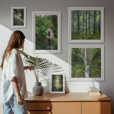 Set of 5 wall art pieces Green forests waterfalls nature
