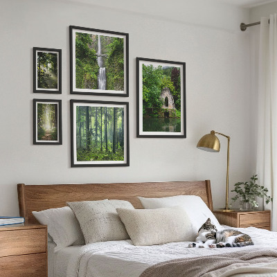 Set of 5 wall art pieces Green forests waterfalls nature