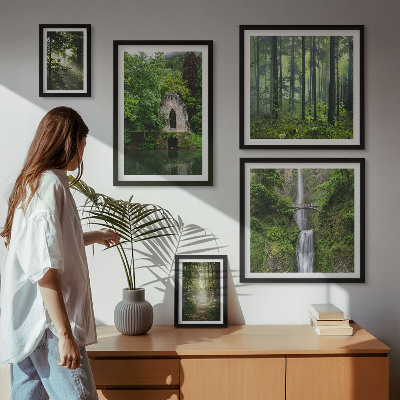 Set of 5 wall art pieces Green forests waterfalls nature