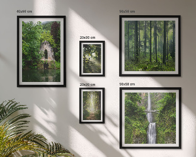 Set of 5 wall art pieces Green forests waterfalls nature