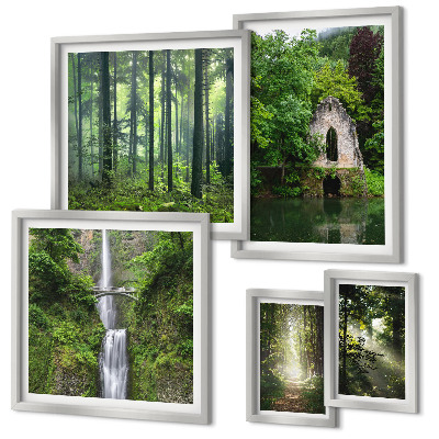 Set of 5 wall art pieces Green forests waterfalls nature