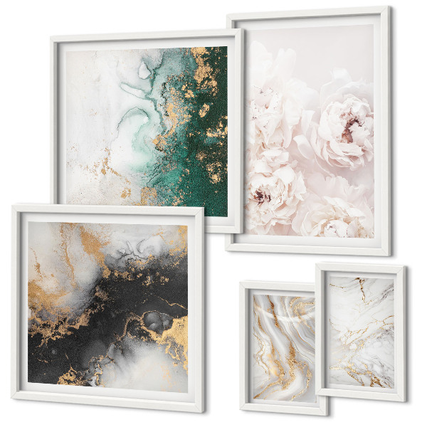 Set of 5 wall art pieces Floral accents abstract elegance