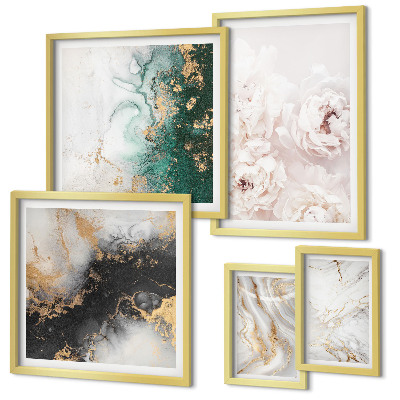 Set of 5 wall art pieces Floral accents abstract elegance