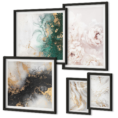 Set of 5 wall art pieces Floral accents abstract elegance