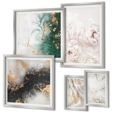 Set of 5 wall art pieces Floral accents abstract elegance