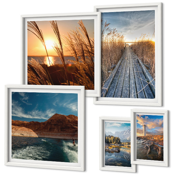 Framed photo set Landscapes water vegetation trail