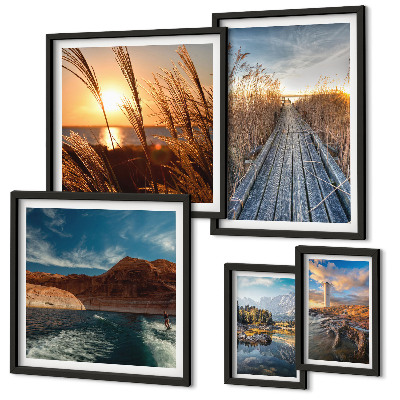 Framed photo set Landscapes water vegetation trail