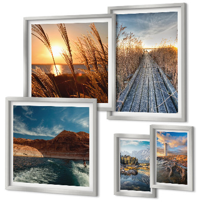 Framed photo set Landscapes water vegetation trail