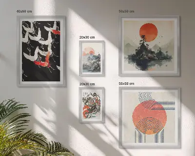 Gallery wall featuring traditional Japanese nature art