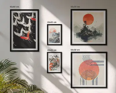 Gallery wall featuring traditional Japanese nature art