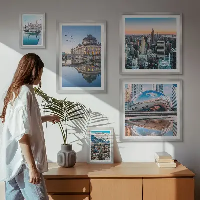 Framed photo set featuring urban landscapes, architecture, and nature
