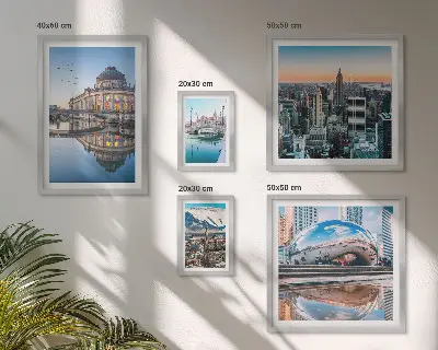 Framed photo set featuring urban landscapes, architecture, and nature