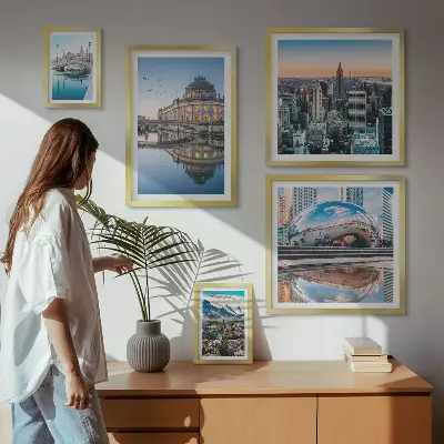 Framed photo set featuring urban landscapes, architecture, and nature