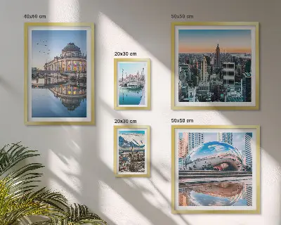 Framed photo set featuring urban landscapes, architecture, and nature