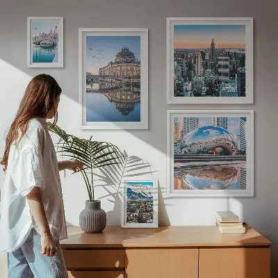 Framed photo set featuring urban landscapes, architecture, and nature