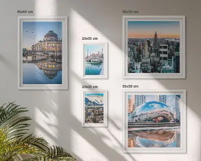 Framed photo set featuring urban landscapes, architecture, and nature