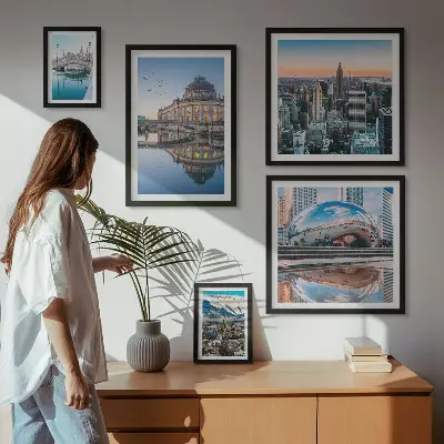 Framed photo set featuring urban landscapes, architecture, and nature