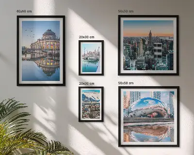 Framed photo set featuring urban landscapes, architecture, and nature