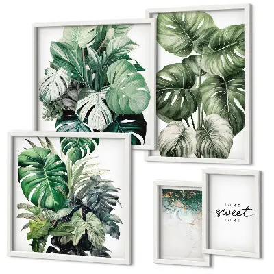 Set of 5 wall art pieces with modern plant motifs