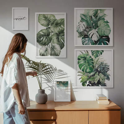 Set of 5 wall art pieces Modern plant motifs