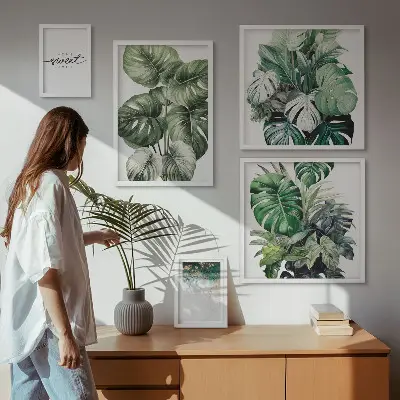 Set of 5 wall art pieces with modern plant motifs