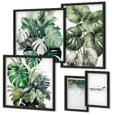 Set of 5 wall art pieces Modern plant motifs