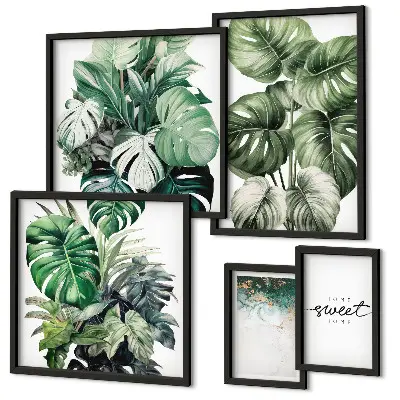 Set of 5 wall art pieces with modern plant motifs