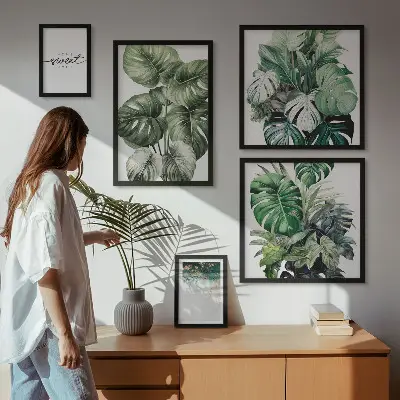 Set of 5 wall art pieces with modern plant motifs