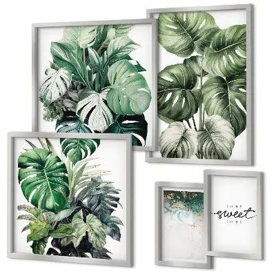 Set of 5 wall art pieces with modern plant motifs