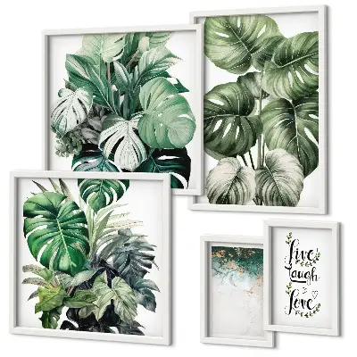 Gallery wall with plant motifs, quotes, and abstract art