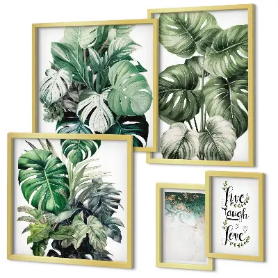 Gallery wall with plant motifs, quotes, and abstract art