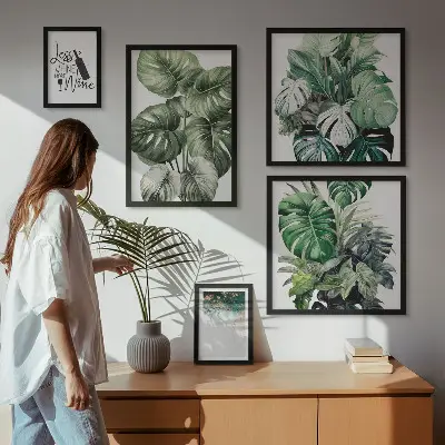 Abstract plant quote framed photo set 