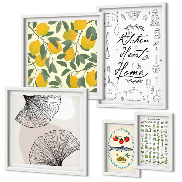 Set of 5 wall art pieces Stylish kitchen inspirations