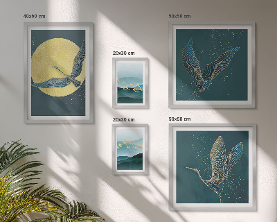 Set of 5 wall art pieces Landscapes birds night sky