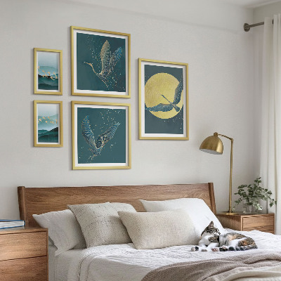 Set of 5 wall art pieces Landscapes birds night sky