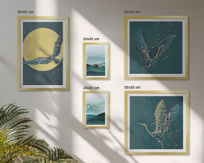 Set of 5 wall art pieces Landscapes birds night sky