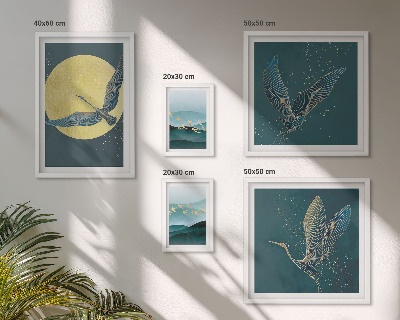 Set of 5 wall art pieces Landscapes birds night sky