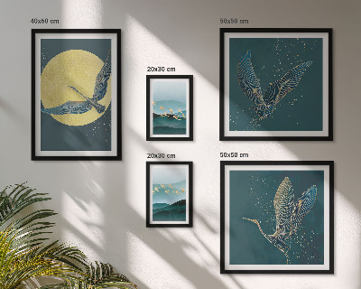 Set of 5 wall art pieces Landscapes birds night sky
