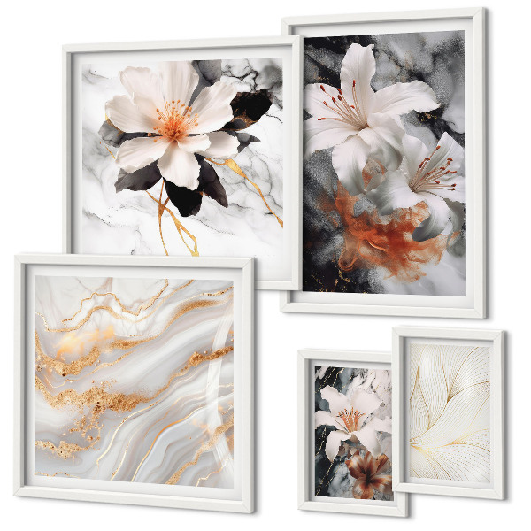 Framed photo set Floral marble background elegance