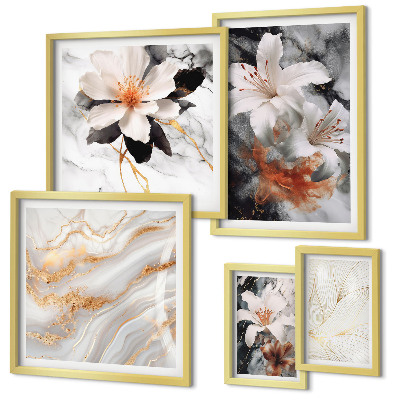 Framed photo set Floral marble background elegance