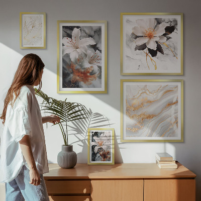 Framed photo set Floral marble background elegance