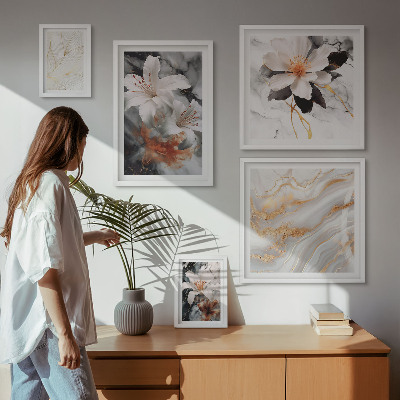 Framed photo set Floral marble background elegance