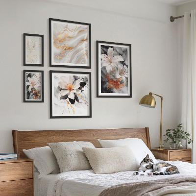 Framed photo set Floral marble background elegance